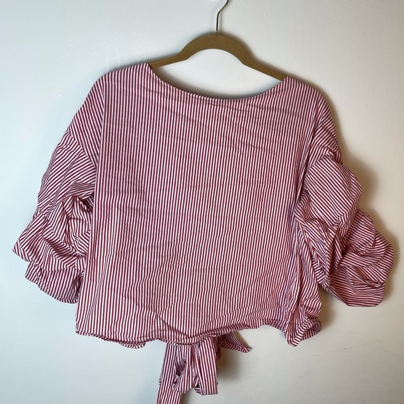 Zara Women Red and White Wrap Belt Blouse Size S - Picture 2 of 10